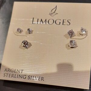 NWT LIMOGES SET OF 3 PAIRS EARRINGS GENUINE SOLID STERLING SILVER